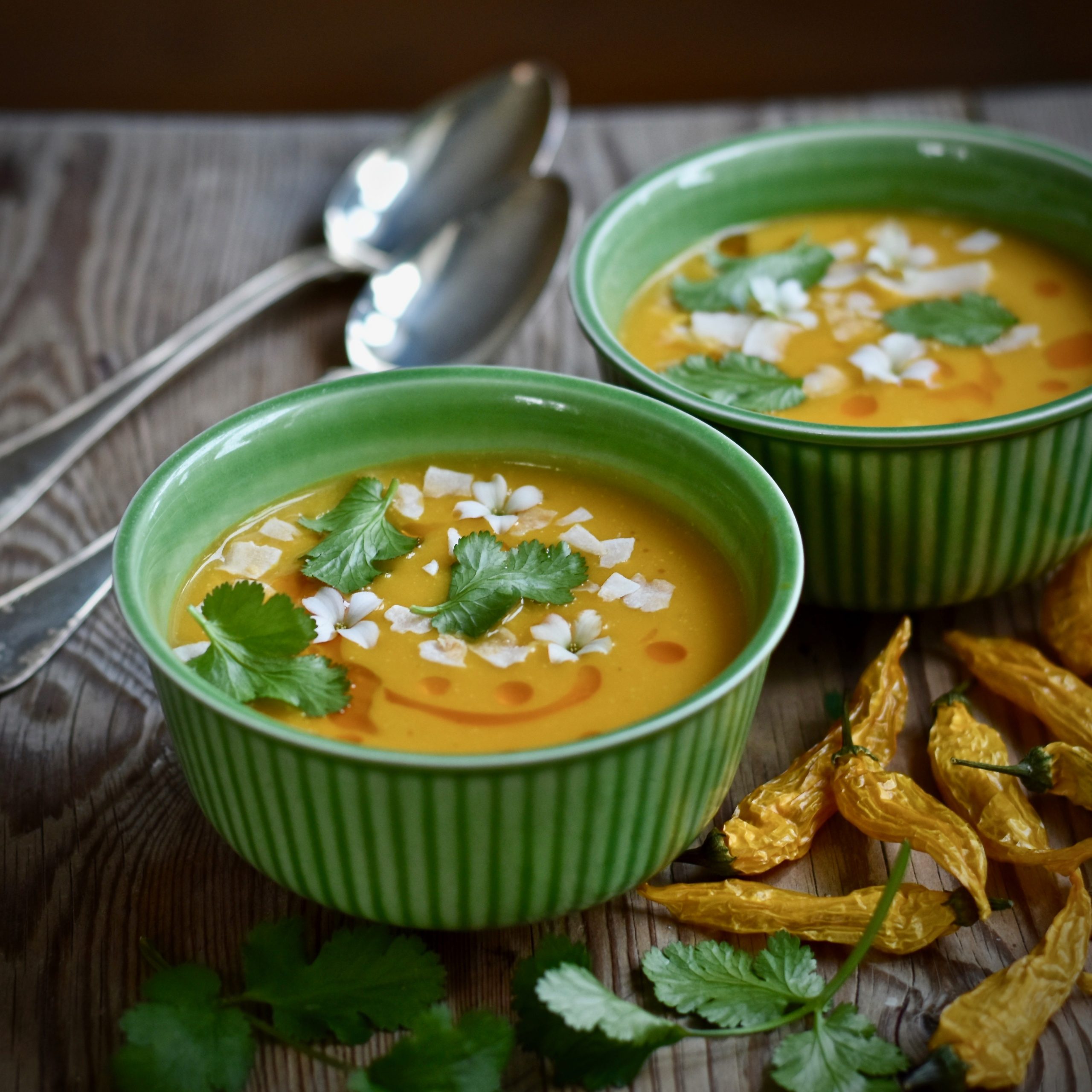 Pumpasoppa med kokos, chili och ingefära